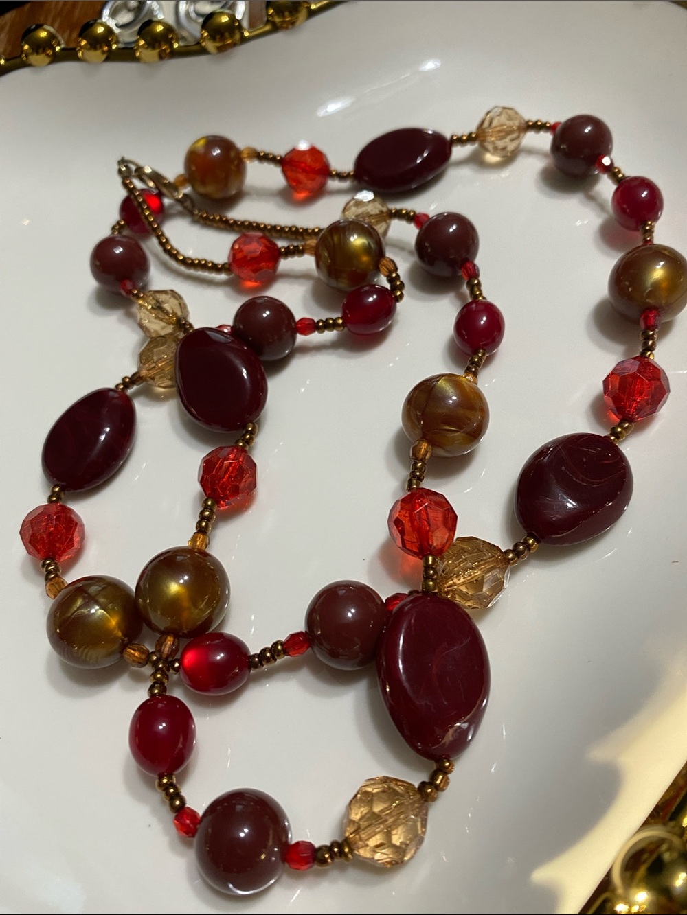 Unbranded Red and Gold Multi-Bead Statement Necklace - Picture 2 of 6